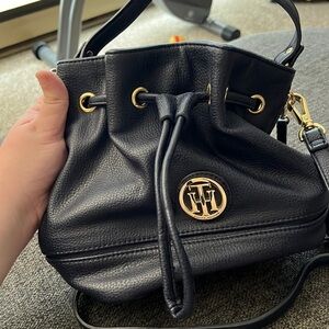 Tommy Hilfiger Navy Blue Bucket Crossbody Bag with matching zip wallet
